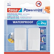 tesa Powerstrips Waterproof Kunststoff Haken Wave, weiß, max. 2 kg, 2er Pack