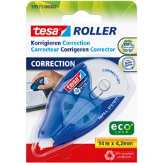 tesa Roller Korrigieren ecoLogo, Nachfüllroller, blau transparent/weiß