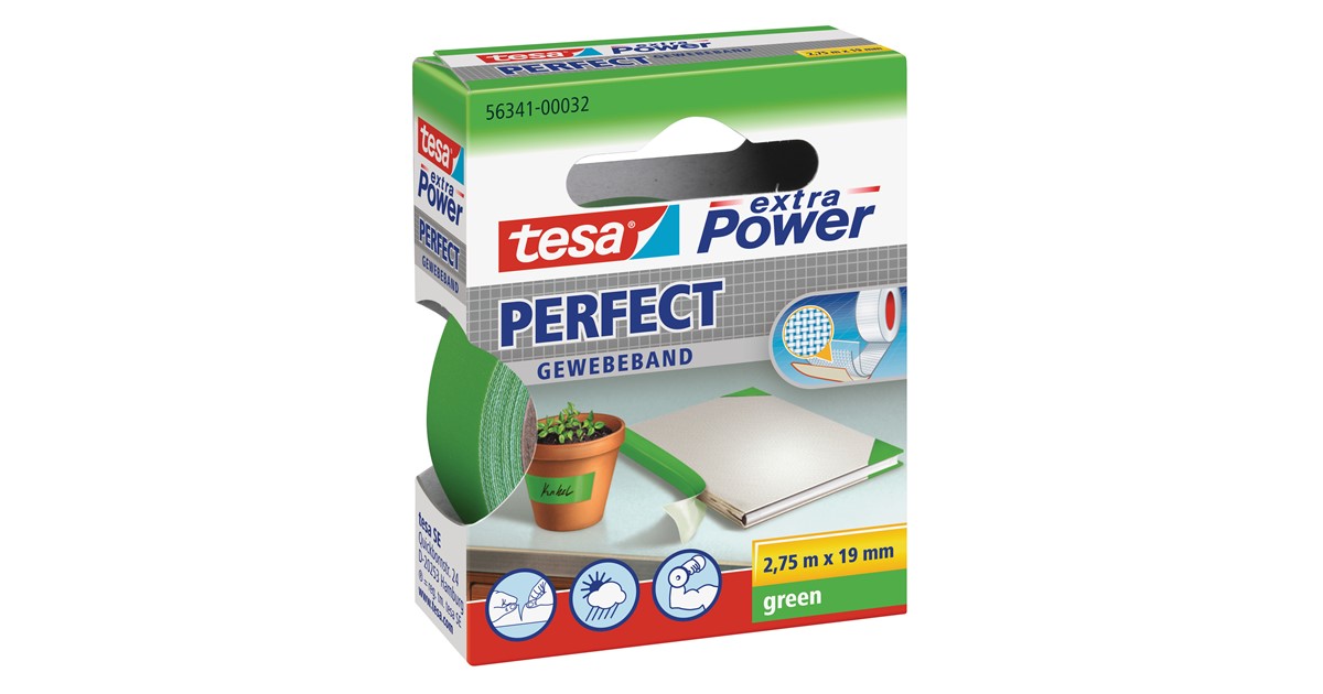 tesa 56341-00032 - extra Power PERFECT Gewebeband, 2,75m x 19mm, grün 