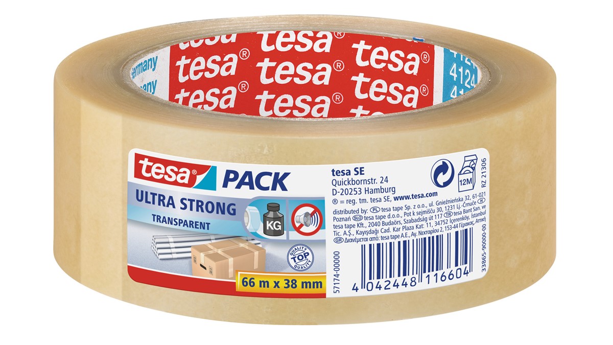 tesa 57174-00000 - tesapack Packband Ultra Strong, 66m x 38mm 