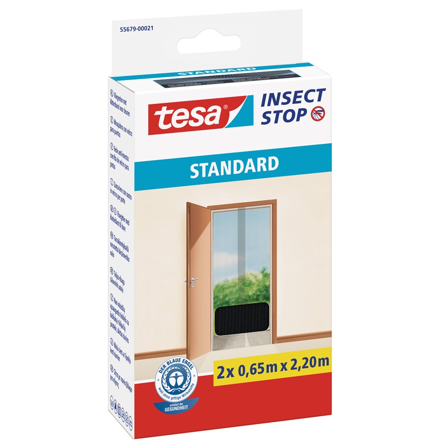 tesa 55679-00021 - Fliegengitter Insect Stop Klett STANDARD für Türen, 2 x  0,65m x 2,20m, anthrazit
