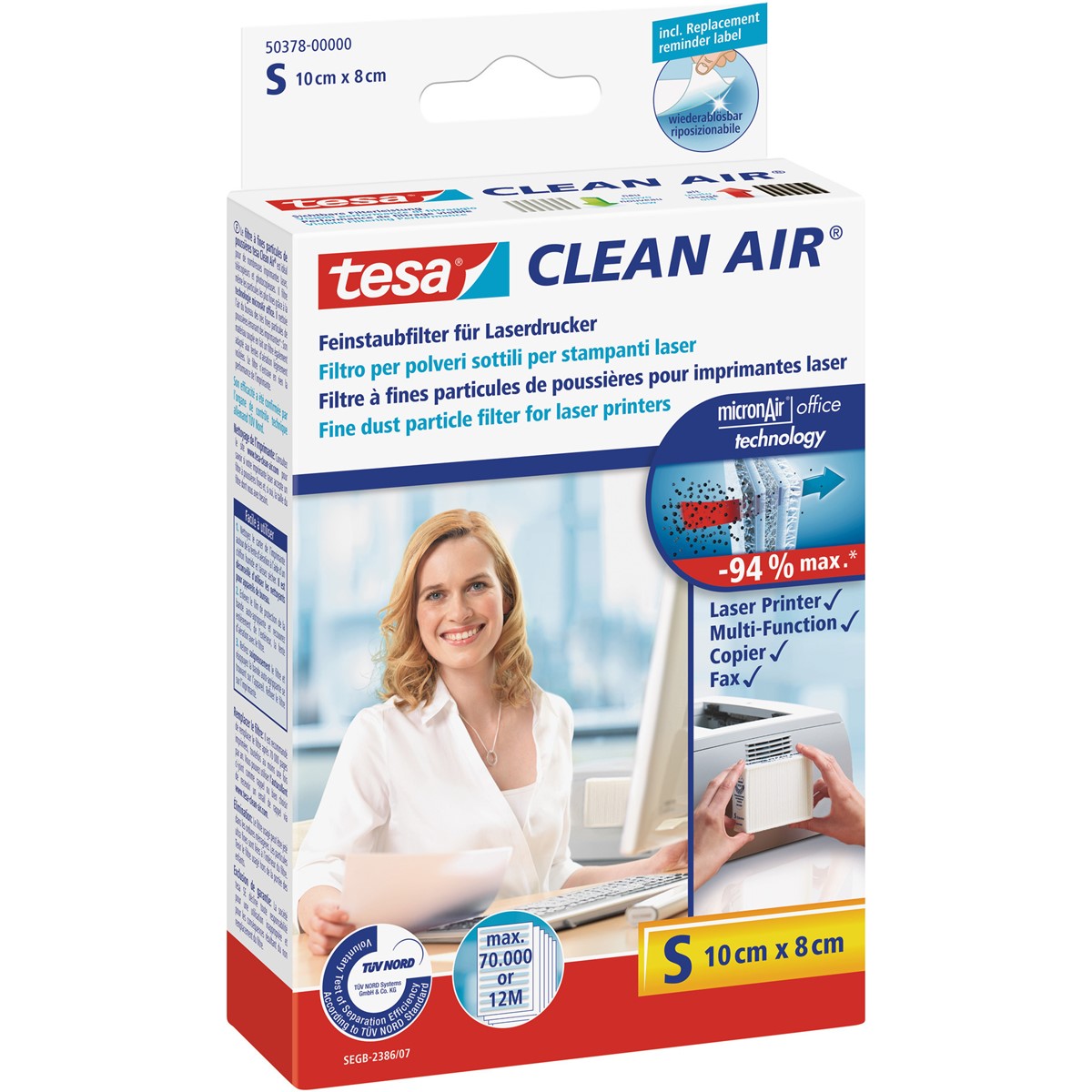tesa 50378-00000 - Clean Air Feinstaubfilter - Grösse S, weiß