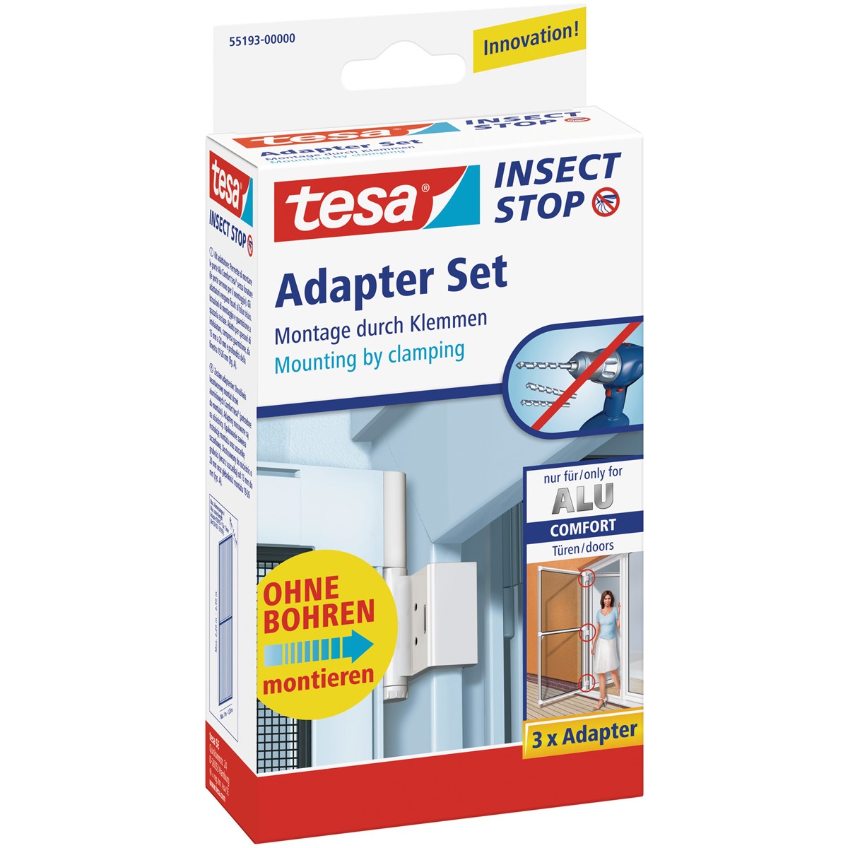 für Tür, tesa ALU weiß Adapter Insect - Stop 55193-00000 COMFORT