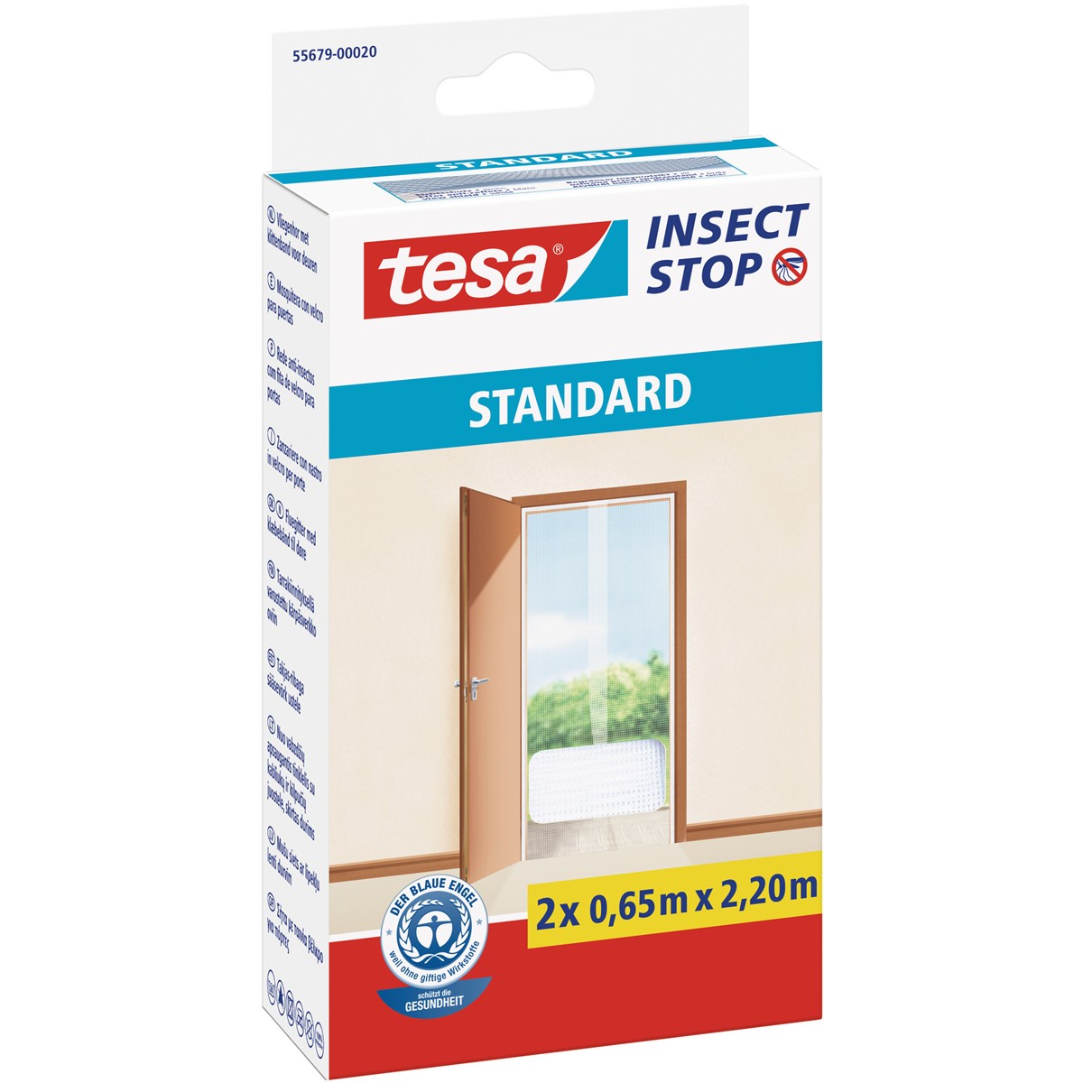 tesa 55679-00020 - Fliegengitter Insect Stop Klett STANDARD für Türen, 2 x  0,65m x 2,20m, weiß