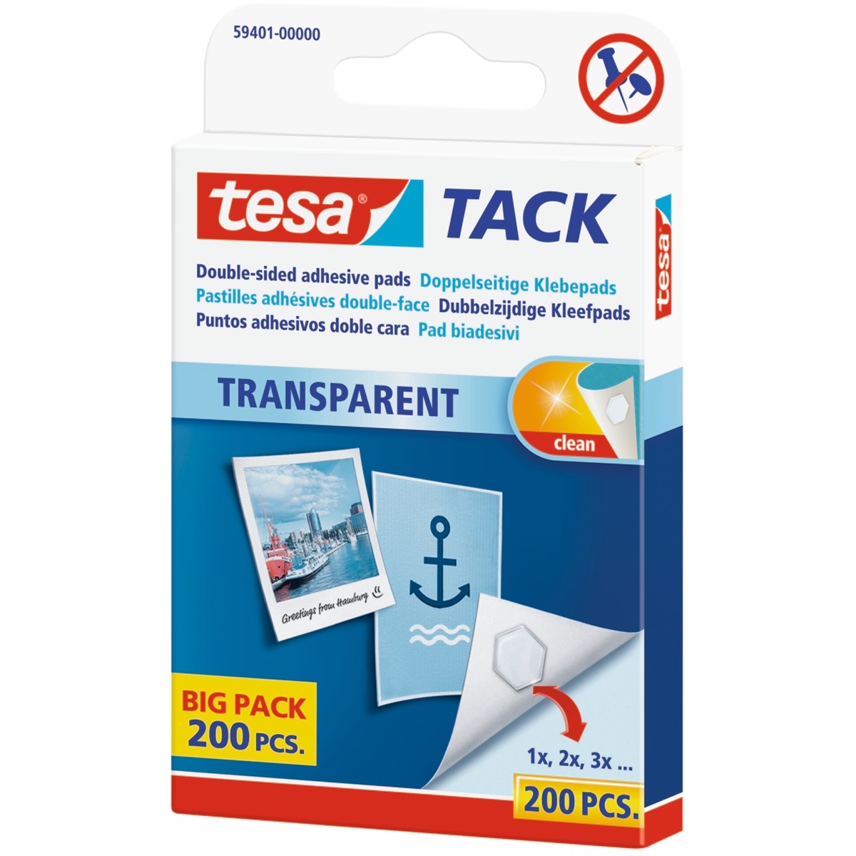 tesa 59401-00000 - TACK Big Pack, 200 Stück, transparent