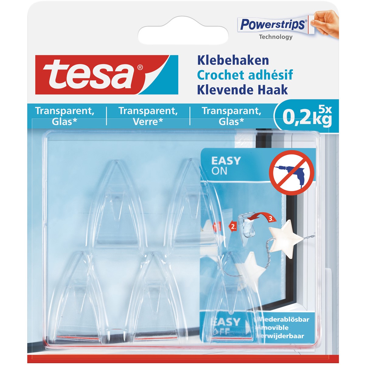 tesa 77734-00000 - Powerstrips Klebehaken für transparente