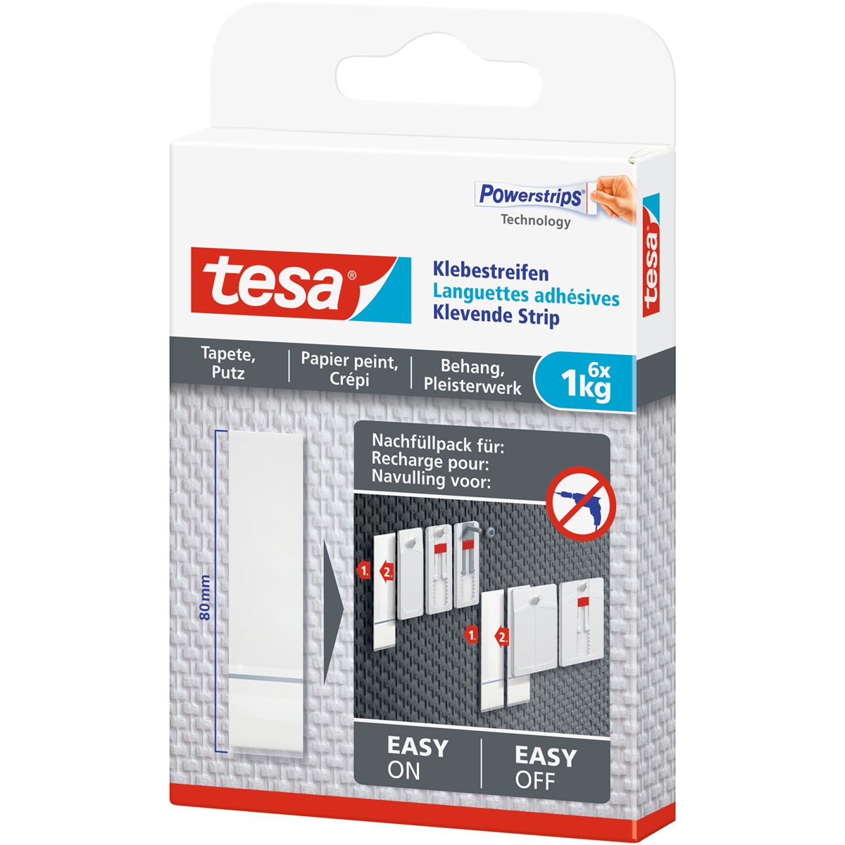 tesa 77771-00000 - Powerstrips - 6 Klebestreifen für Tapeten und Putz, max  1kg