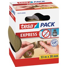 tesapack Packband Express (PVC, von Hand einreißbar), 33m x 38mm, braun