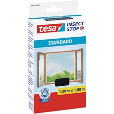 tesa Fliegengitter Insect Stop Klett STANDARD für Fenster, 1,00m x 1,00m, anthrazit