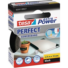 tesa extra Power PERFECT Gewebeband, 2,75m x 19mm, schwarz