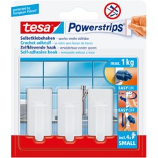 tesa Powerstrips Haken Small Classic, weiß, max. 1kg, 3er Pack