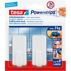 tesa Powerstrips Haken Large Classic, weiß, max. 2 kg, 2er Pack