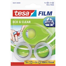 tesafilm Eco & Clear, 10 m x 19 mm, 2er Pack + Handabroller