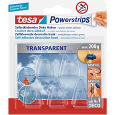 tesa Powerstrips Deco-Haken, transparent, max. 200g, 5er Pack