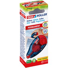 tesa Roller Kleben ecoLogo Permanent, Nachfüllroller, blau transparent/rot