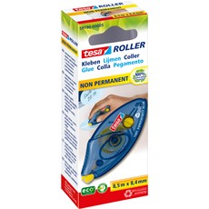 tesa Roller Kleben Non Permanent ecoLogo Einwegroller, transparent blau/gelb