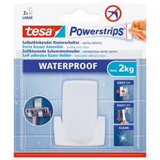 tesa Powerstrips Waterproof Kunststoff Rasierhalter Wave, weiß, max. 2 kg