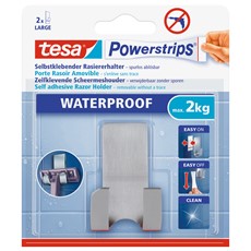tesa Powerstrips Waterproof Metall Rasierhalter Zoom, Edelstahl, max. 2 kg