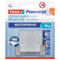 tesa Powerstrips Waterproof Metall Duohaken Zoom, Edelstahl, max. 3 kg