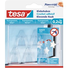 tesa Powerstrips Klebehaken für transparente Oberflächen und Glas, max 0,2mm, 5er Pack