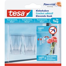 tesa Powerstrips Klebehaken für transparente Oberflächen und Glas, max. 1kg, 2er Pack