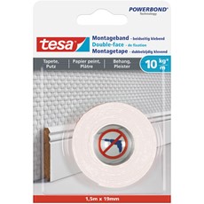 tesa Powerbond Montageband für Tapeten und Putz, 1,5m x 19mm