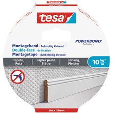 tesa Powerbond Montageband für Tapeten und Putz, 5m x 19mm