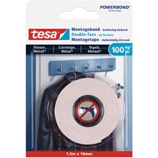 tesa Powerbond Ultra starkes Montageband für Fliesen und Metall, 1,5m x 19mm