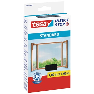 tesa 55670-00021 - Fliegengitter Insect Stop Klett STANDARD für Fenster, 1,00m x 1,00m, anthrazit