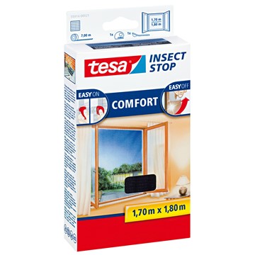 tesa 55914-00021 - Fliegengitter Insect Stop Klett COMFORT für Fenster, 1,70m x 1,80m, anthrazit