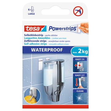 tesa 59700-00000 - Powerstrips - 6 Waterproof Strips Large, weiß, max. 2 kg