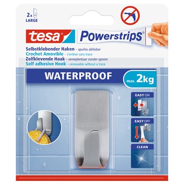 tesa 59707-00000 - Powerstrips Waterproof Metall Haken Zoom, Edelstahl, max. 2 kg