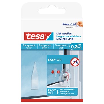 TESA Powerstrips TRANSPARENT  für Glasflächen Klebehaken Glas 8x 5cm x 2cm 77733 