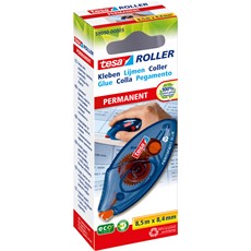 tesa Roller Kleben Permanent ecoLogo Einwegroller, transparent blau/rot