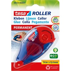 tesa Roller Kleben ecoLogo Permanent, Nachfüllroller, blau transparent/rot