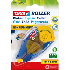 tesa Roller Kleben ecoLogo Non Permanent, Nachfüllroller, blau transparent/gelb