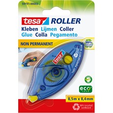 tesa Roller Kleben Non Permanent ecoLogo Einwegroller, transparent blau/gelb